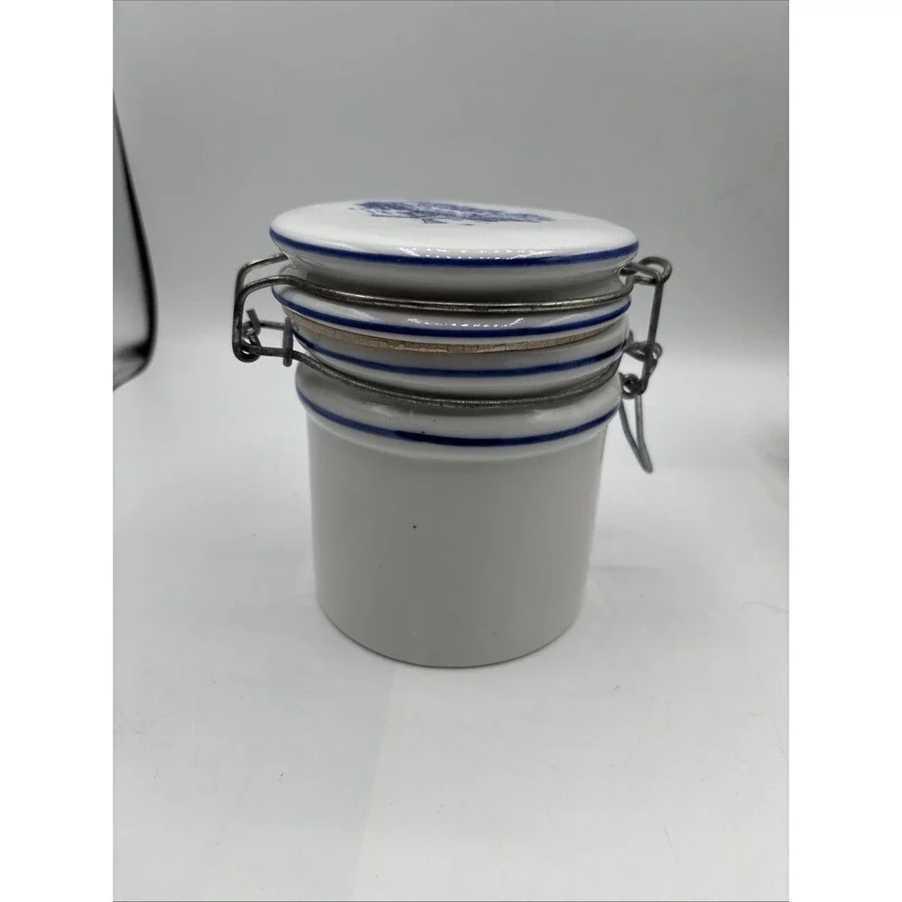 Vtg Teleflora Delft Blue White Dutch Windmill canister jar crock 5
